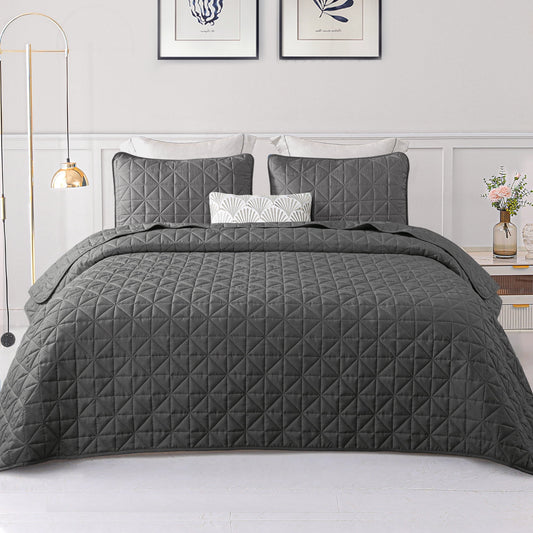 Exclusivo Mezcla Queen Quilt Bedding Set for All Seasons, Lightweight Soft Grey Quilts Queen Size Bedspreads Coverlets Bed Cover with Geometric Stitched Pattern, (1 Quilt, 2 Pillow Shams)