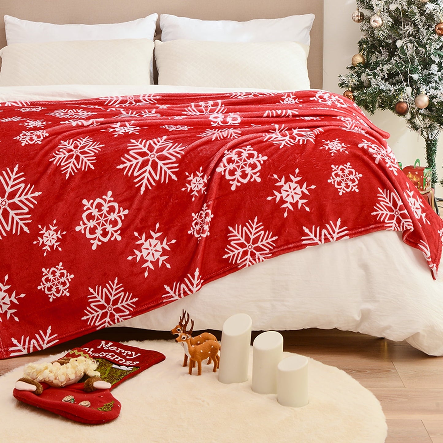 Exclusivo Mezcla Fleece Twin Blanket for Bed, Ultra Plush Christmas Holiday Printed Velvet Blankets,Lightweight and Cozy-60"x80"(Snow)