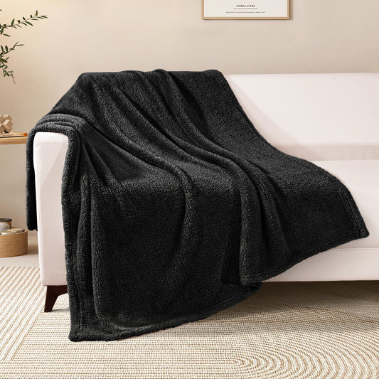 Exclusivo Mezcla Soft Fleece Throw Blanket for Couch, Super Soft Velvet Plush Bed Blanket, Fuzzy Cozy Blankets for All Seasons, 50x60 Inches, Black Blanket