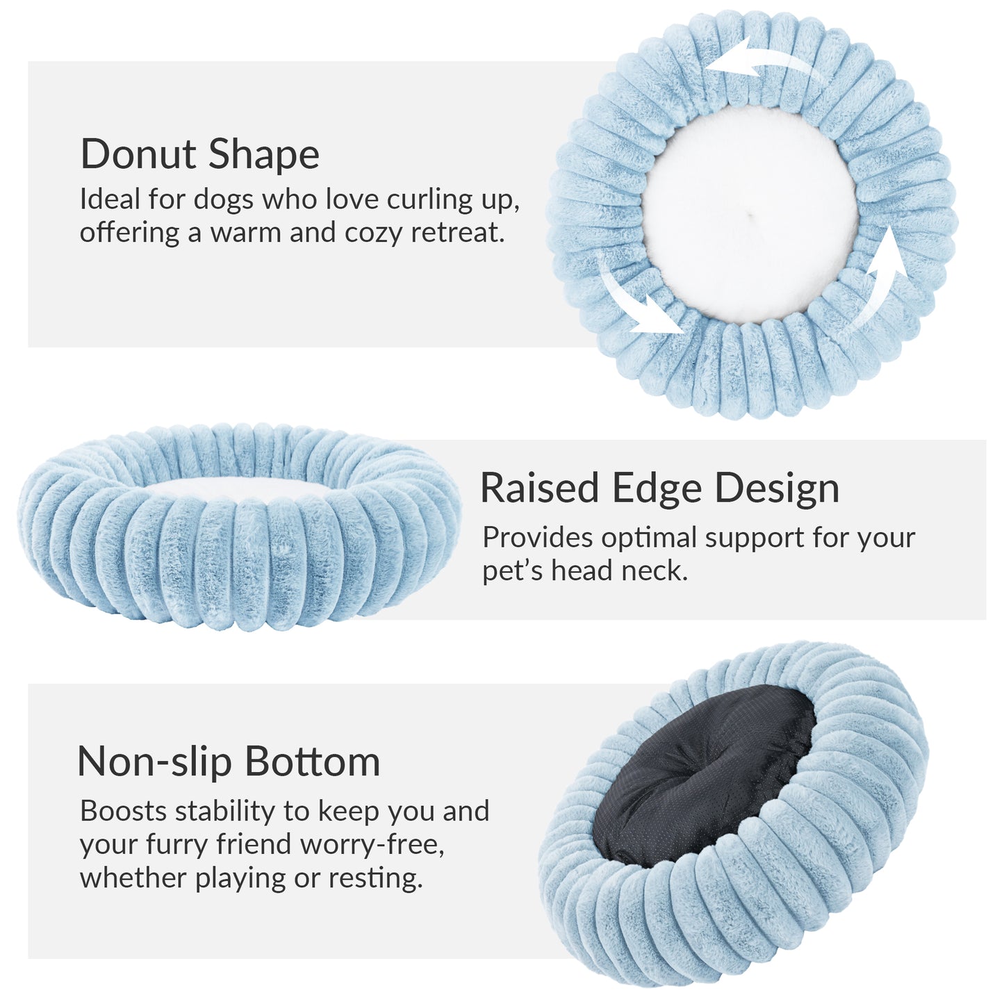 Exclusivo Mezcla Calming Donut Dog Bed, 32 inches Cozy Fluffy Faux Rabbit Fur Round Pet Bed, Machine Washable, Blue