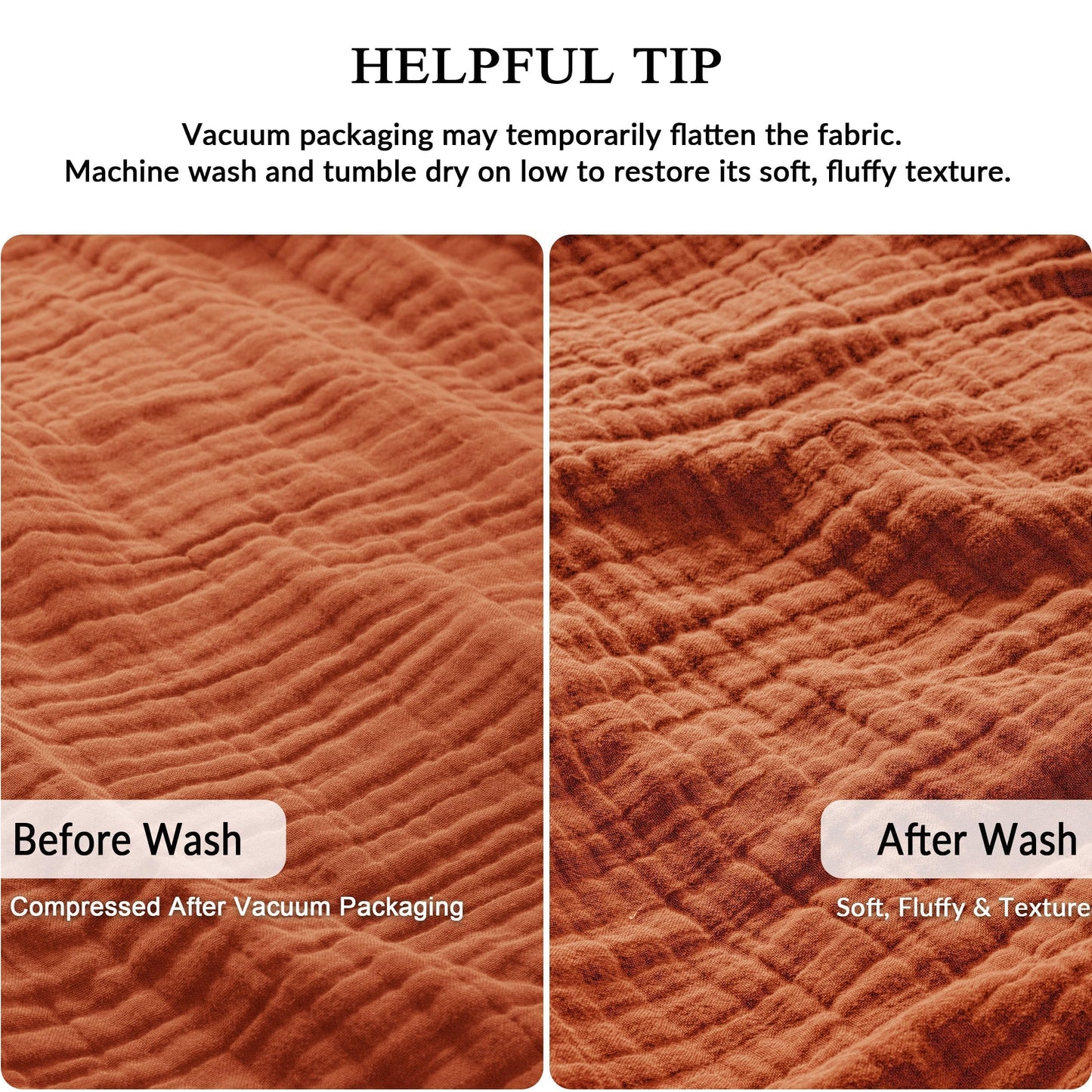 Exclusivo Mezcla 100% Cotton Muslin Full Size Blanket 80"x90",6 Layers Breathable and Lightweight Burnt Orange Gauze Blankets