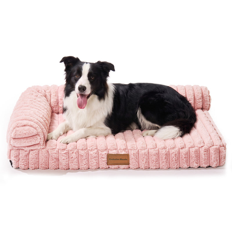 Exclusivo Mezcla L-Shaped Couch Washable Orthopedic Pet Bed 30"x20", Fluffy Sleeping Couch Pet Bed for Small Dog, Pink