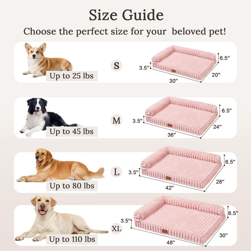Exclusivo Mezcla L-Shaped Couch Washable Orthopedic Pet Bed 30"x20", Fluffy Sleeping Couch Pet Bed for Small Dog, Pink