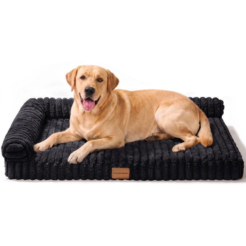 Exclusivo Mezcla L-Shaped Couch Washable Orthopedic Pet Bed 48"x30", Fluffy Sleeping Couch Pet Bed for Large Dog, Black