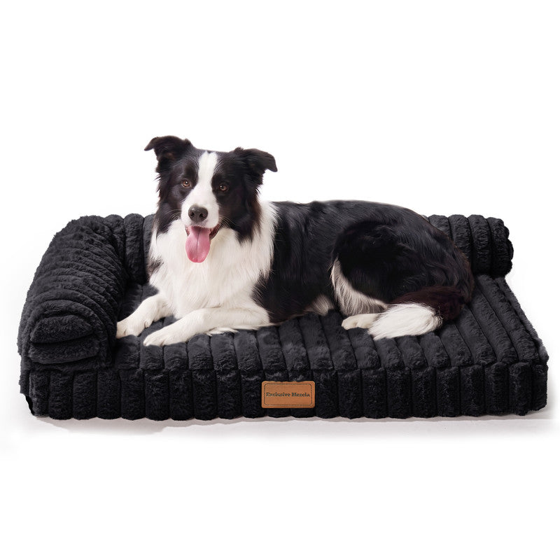 Exclusivo Mezcla L-Shaped Couch Washable Orthopedic Pet Bed 30"x20", Fluffy Sleeping Couch Pet Bed for Small Dog, Black