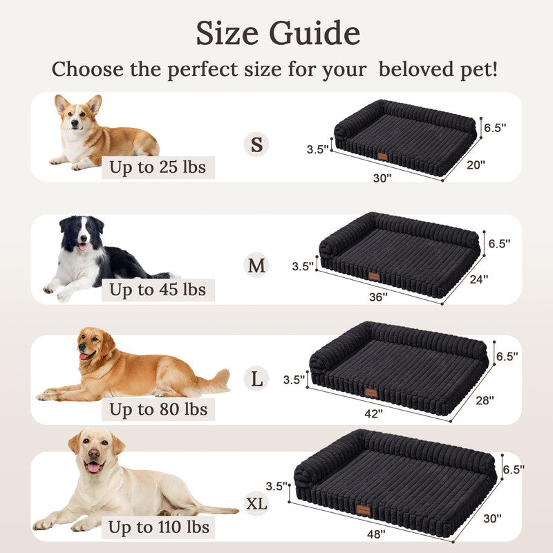 Exclusivo Mezcla L-Shaped Couch Washable Orthopedic Pet Bed 30"x20", Fluffy Sleeping Couch Pet Bed for Small Dog, Black