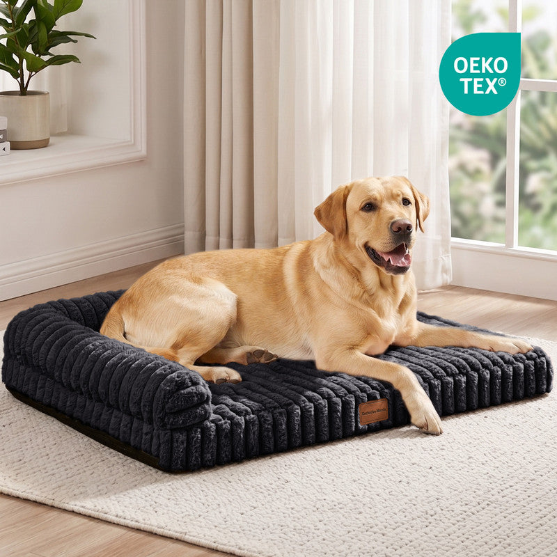 Exclusivo Mezcla L-Shaped Couch Washable Orthopedic Pet Bed 30"x20", Fluffy Sleeping Couch Pet Bed for Small Dog, Black