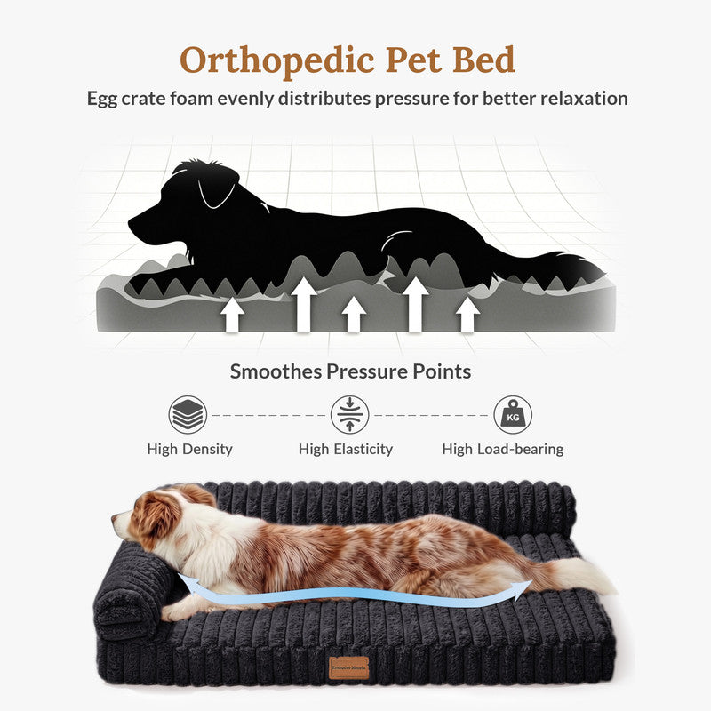 Exclusivo Mezcla L-Shaped Couch Washable Orthopedic Pet Bed 30"x20", Fluffy Sleeping Couch Pet Bed for Small Dog, Black