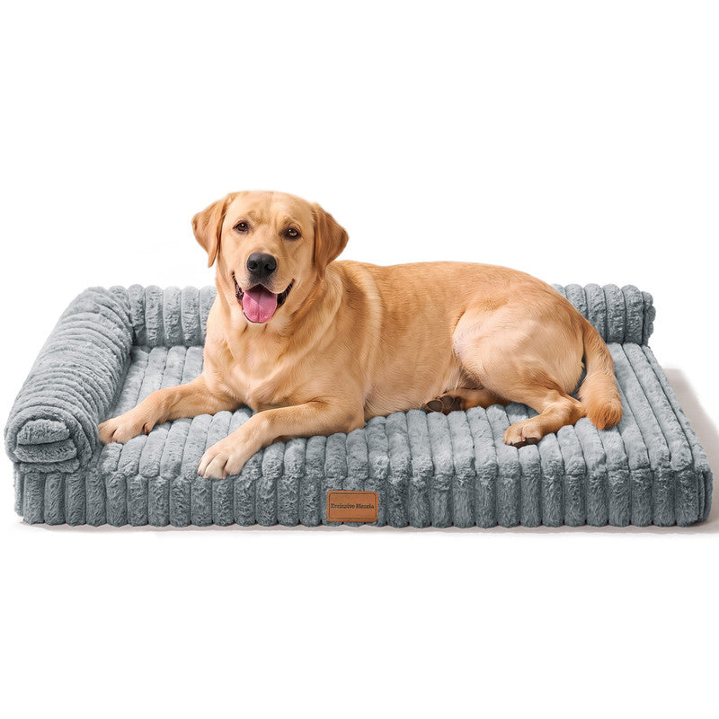 Exclusivo Mezcla L-Shaped Couch Washable Orthopedic Pet Bed 48"x30", Fluffy Sleeping Couch Pet Bed for Large Dog, Sage Grey
