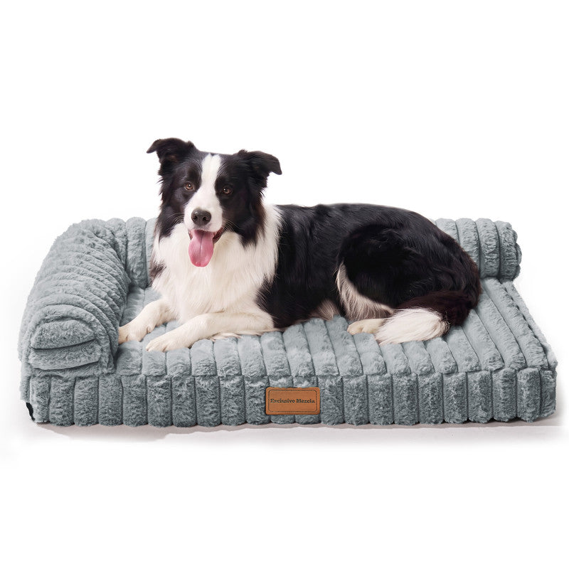 Exclusivo Mezcla L-Shaped Couch Washable Orthopedic Pet Bed 30"x20", Fluffy Sleeping Couch Pet Bed for Small Dog, Sage Grey