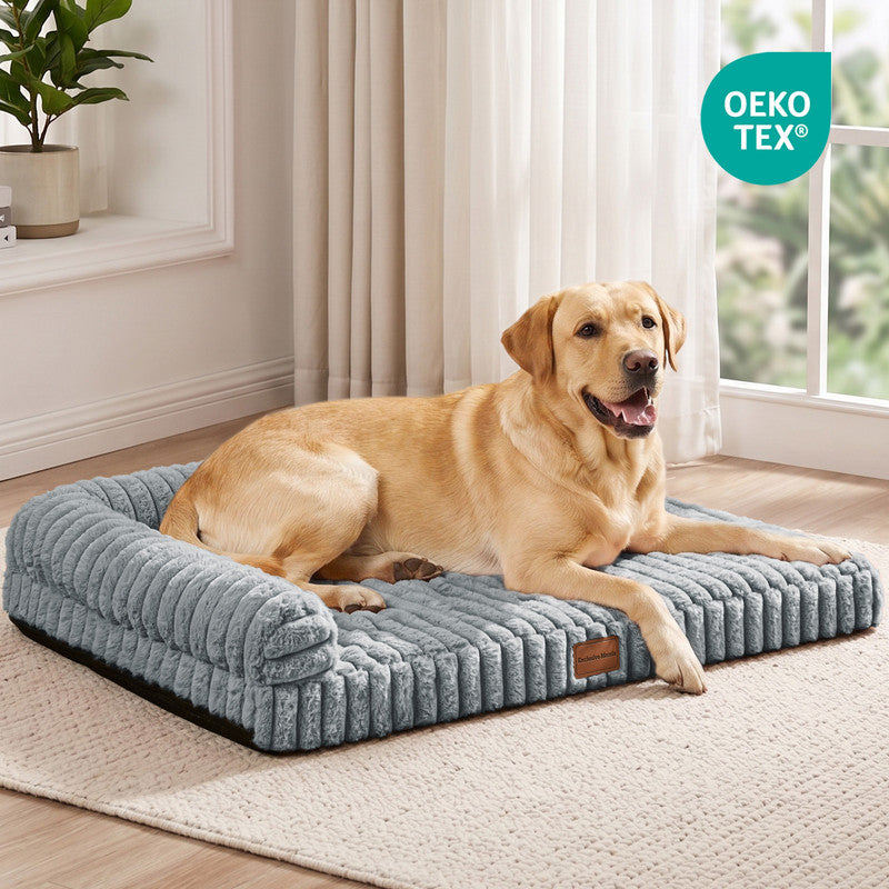 Exclusivo Mezcla L-Shaped Couch Washable Orthopedic Pet Bed 30"x20", Fluffy Sleeping Couch Pet Bed for Small Dog, Sage Grey