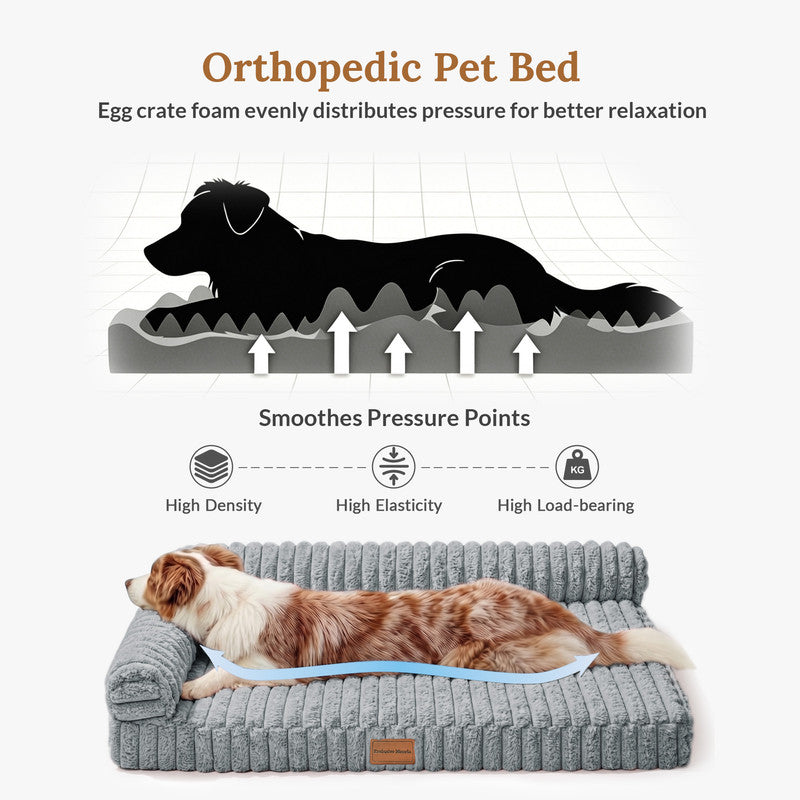 Exclusivo Mezcla L-Shaped Couch Washable Orthopedic Pet Bed 42"x28", Fluffy Sleeping Couch Pet Bed for Large Dog, Sage Grey