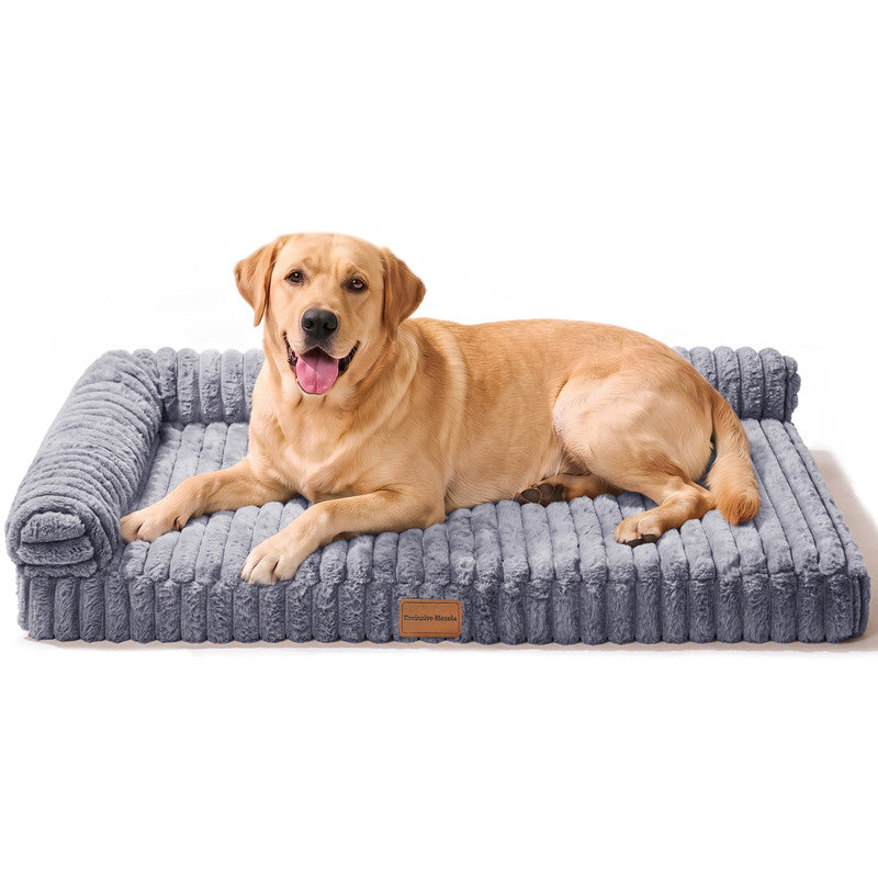 Exclusivo Mezcla L-Shaped Couch Washable Orthopedic Pet Bed 42"x28", Fluffy Sleeping Couch Pet Bed for Large Dog, Grey