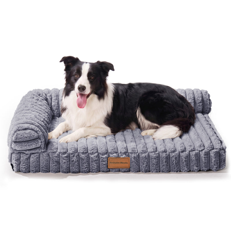Exclusivo Mezcla L-Shaped Couch Washable Orthopedic Pet Bed 30"x20", Fluffy Sleeping Couch Pet Bed for Small Dog, Grey