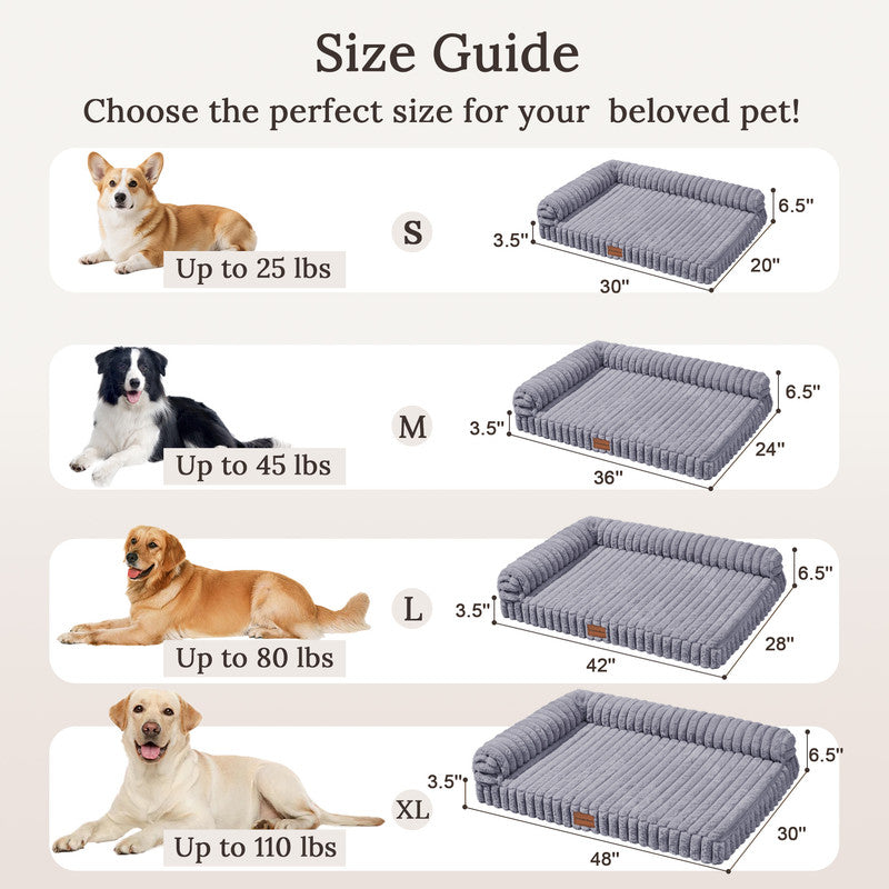 Exclusivo Mezcla L-Shaped Couch Washable Orthopedic Pet Bed 30"x20", Fluffy Sleeping Couch Pet Bed for Small Dog, Grey