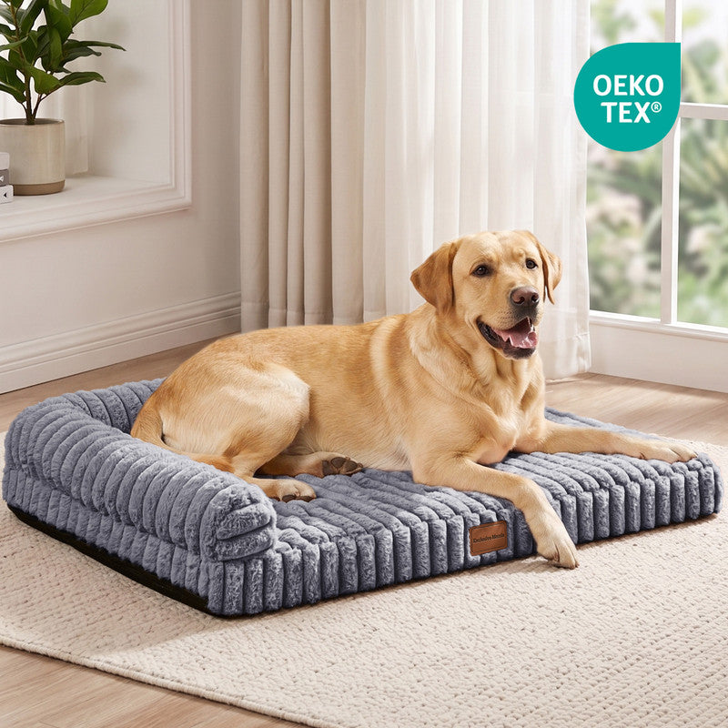 Exclusivo Mezcla L-Shaped Couch Washable Orthopedic Pet Bed 48"x30", Fluffy Sleeping Couch Pet Bed for Large Dog, Grey