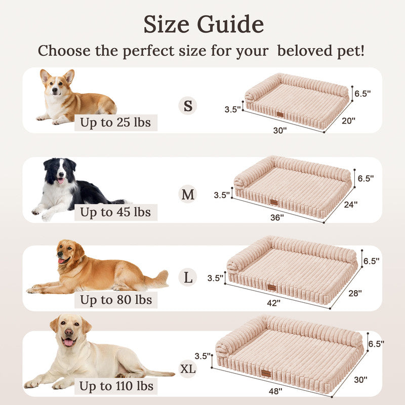 Exclusivo Mezcla L-Shaped Couch Washable Orthopedic Pet Bed 36"x24", Fluffy Sleeping Couch Pet Bed for Medium Dog, Beige