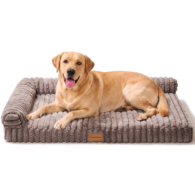 Exclusivo Mezcla L-Shaped Couch Washable Orthopedic Pet Bed 42"x28", Fluffy Sleeping Couch Pet Bed for Large Dog, Brown