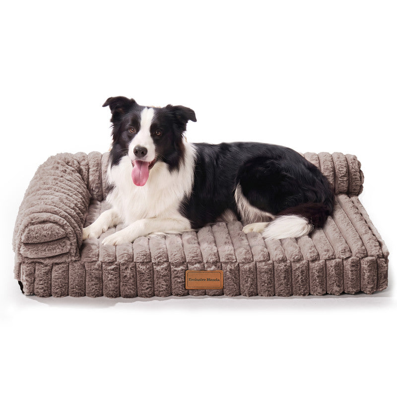 Exclusivo Mezcla L-Shaped Couch Washable Orthopedic Pet Bed 30"x20", Fluffy Sleeping Couch Pet Bed for Small Dog, Brown