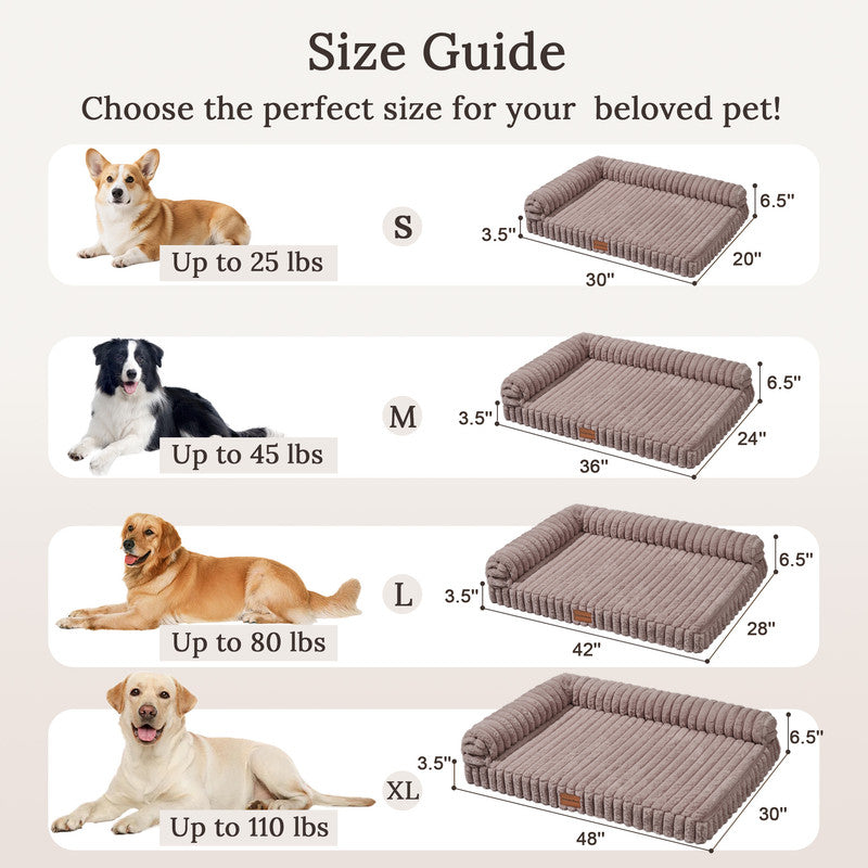 Exclusivo Mezcla L-Shaped Couch Washable Orthopedic Pet Bed 48"x30", Fluffy Sleeping Couch Pet Bed for Large Dog, Brown