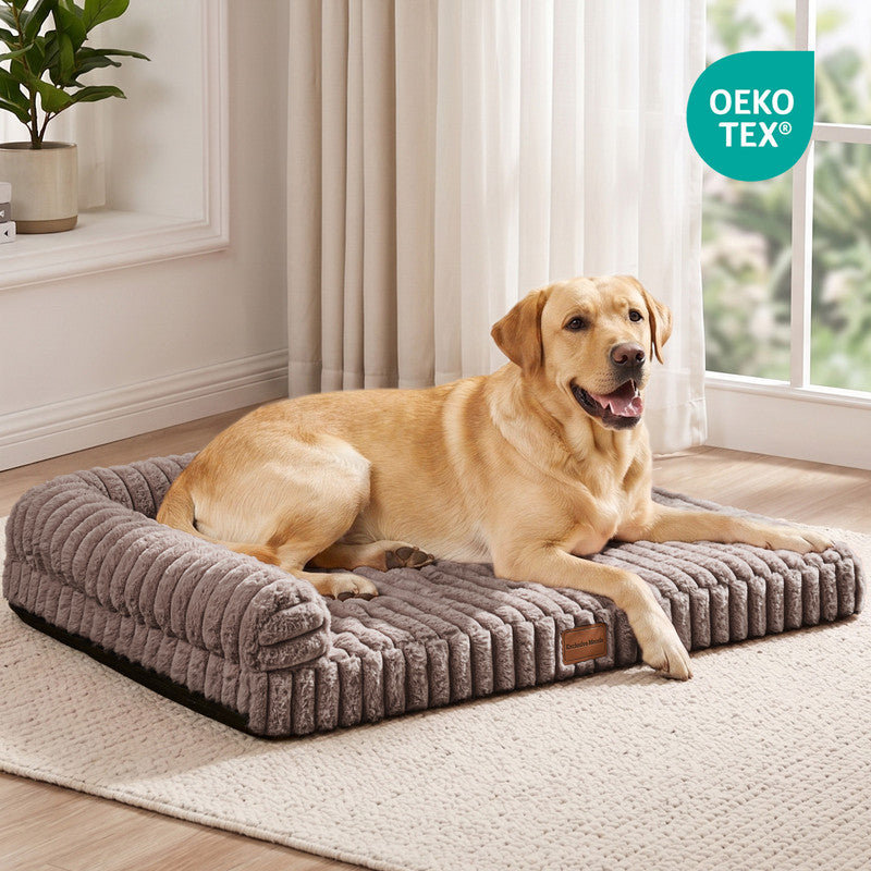 Exclusivo Mezcla L-Shaped Couch Washable Orthopedic Pet Bed 36"x24", Fluffy Sleeping Couch Pet Bed for Medium Dog, Brown