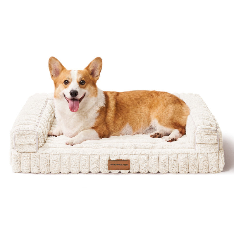 Exclusivo Mezcla Orthopedic Sofa Dog Bed with Washable Removable Cover 36"x24", Non-slip Bottom Pet Bed with Sides for Medium Dogs, Ivory