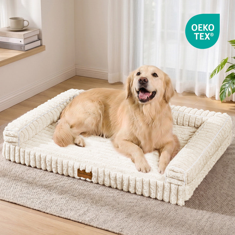 Exclusivo Mezcla Orthopedic Sofa Dog Bed with Washable Removable Cover 48"x30", Non-slip Bottom Pet Bed with Sides for Large Dogs, Ivory