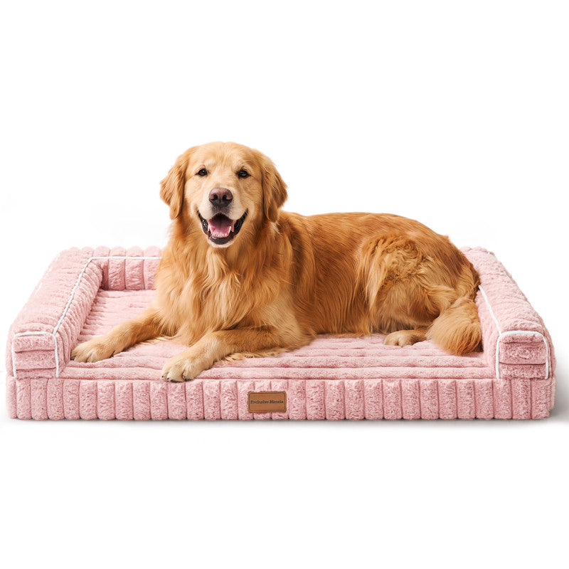 Exclusivo Mezcla Orthopedic Sofa Dog Bed with Washable Removable Cover 48"x30", Non-slip Bottom Pet Bed with Sides for Large Dogs, Pink