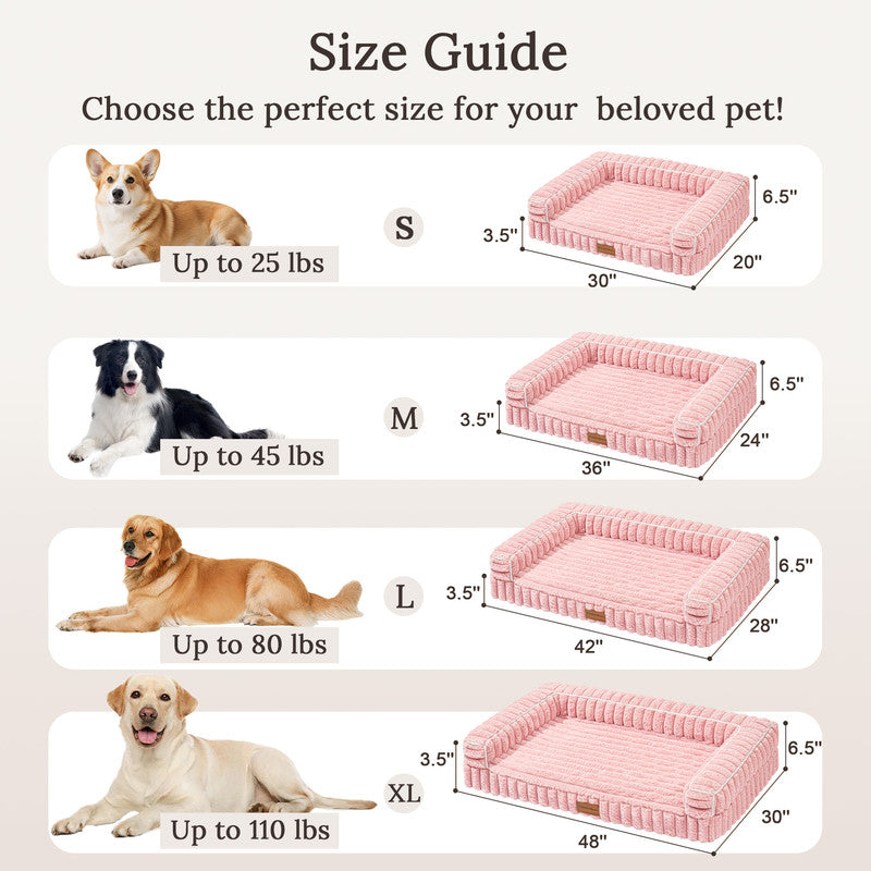 Exclusivo Mezcla Orthopedic Sofa Dog Bed with Washable Removable Cover 48"x30", Non-slip Bottom Pet Bed with Sides for Large Dogs, Pink