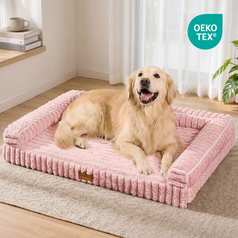 Exclusivo Mezcla Orthopedic Sofa Dog Bed with Washable Removable Cover 30"x20", Non-slip Bottom Pet Bed with Sides for Small Dogs, Pink