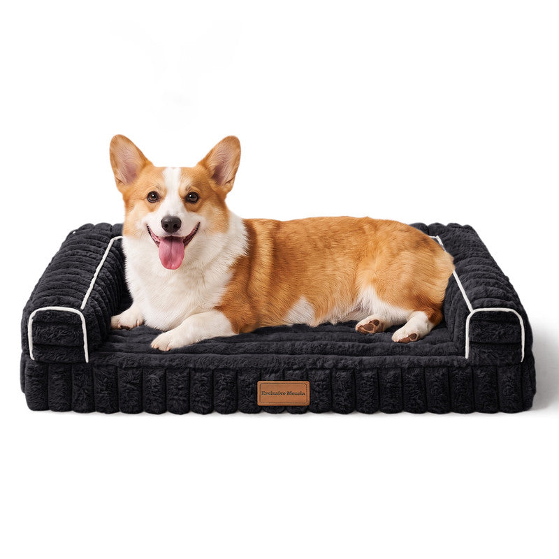 Exclusivo Mezcla Orthopedic Sofa Dog Bed with Washable Removable Cover 30"x20", Non-slip Bottom Pet Bed with Sides for Small Dogs, Black