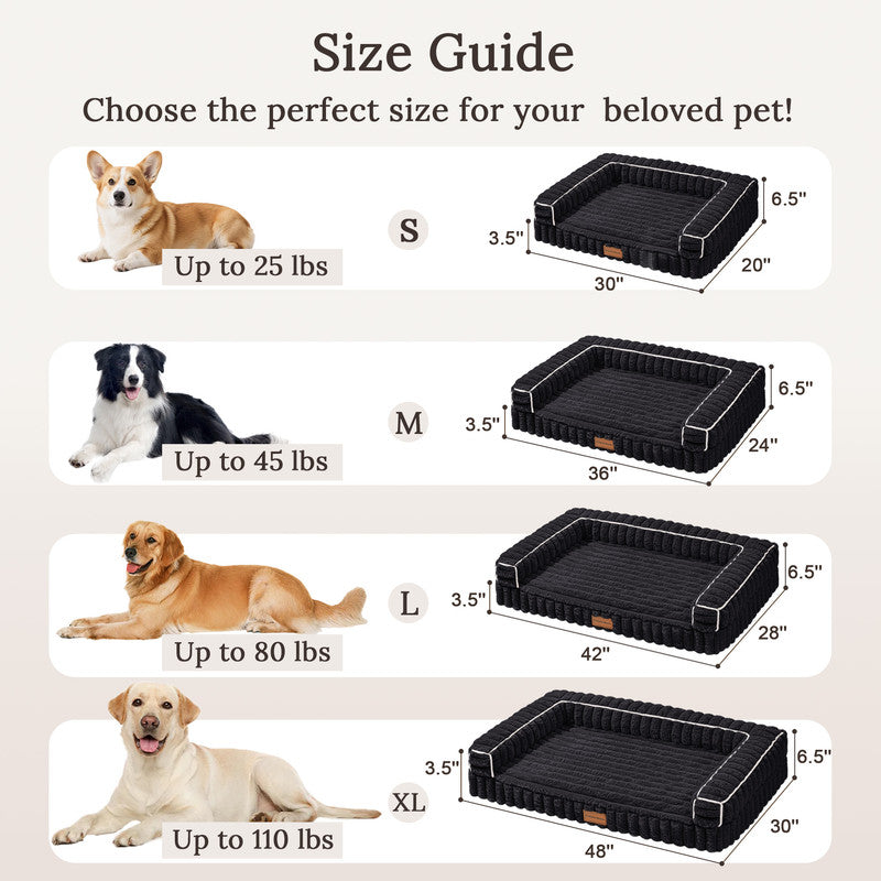 Exclusivo Mezcla Orthopedic Sofa Dog Bed with Washable Removable Cover 36"x24", Non-slip Bottom Pet Bed with Sides for Medium Dogs, Black