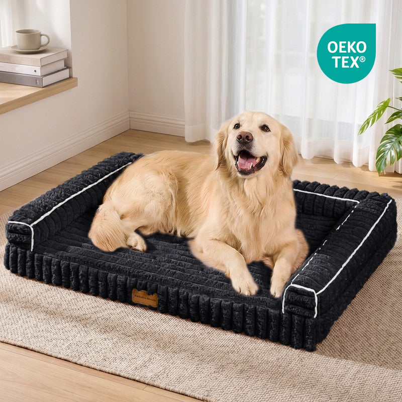 Exclusivo Mezcla Orthopedic Sofa Dog Bed with Washable Removable Cover 36"x24", Non-slip Bottom Pet Bed with Sides for Medium Dogs, Black