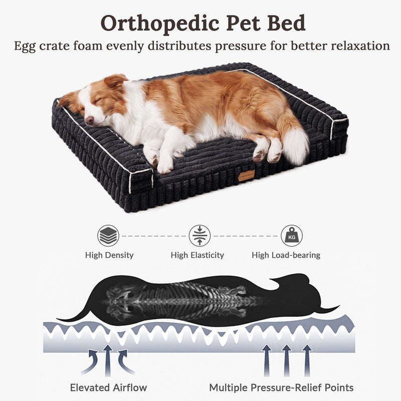 Exclusivo Mezcla Orthopedic Sofa Dog Bed with Washable Removable Cover 30"x20", Non-slip Bottom Pet Bed with Sides for Small Dogs, Black