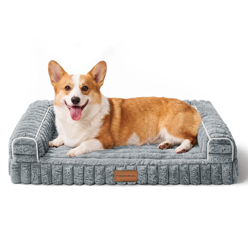 Exclusivo Mezcla Orthopedic Sofa Dog Bed with Washable Removable Cover 30"x20", Non-slip Bottom Pet Bed with Sides for Small Dogs, Sage Grey
