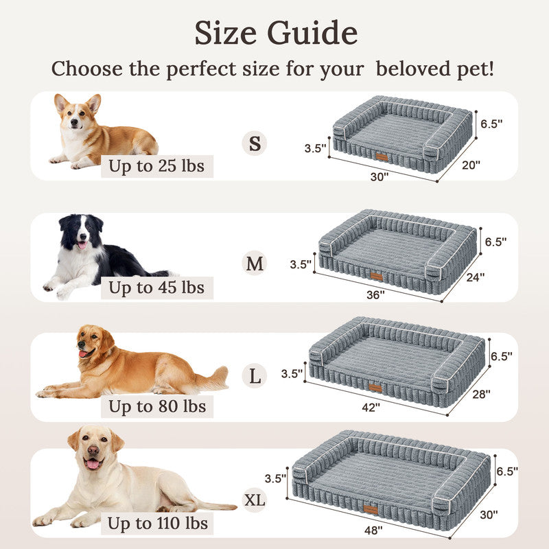 Exclusivo Mezcla Orthopedic Sofa Dog Bed with Washable Removable Cover 36"x24", Non-slip Bottom Pet Bed with Sides for Medium Dogs, Sage Grey