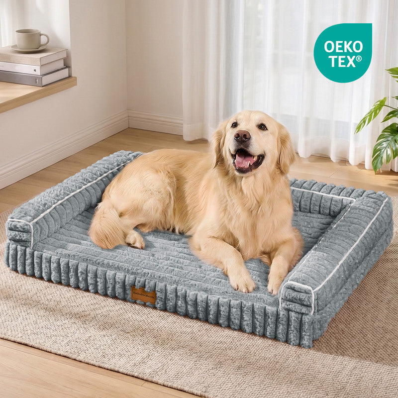 Exclusivo Mezcla Orthopedic Sofa Dog Bed with Washable Removable Cover 36"x24", Non-slip Bottom Pet Bed with Sides for Medium Dogs, Sage Grey