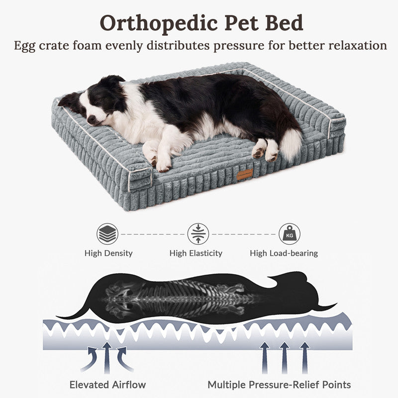 Exclusivo Mezcla Orthopedic Sofa Dog Bed with Washable Removable Cover 48"x30", Non-slip Bottom Pet Bed with Sides for Large Dogs, Sage Grey