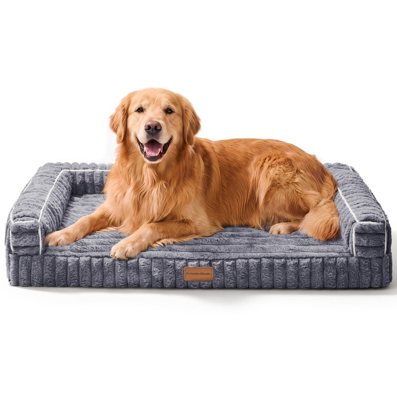 Exclusivo Mezcla Orthopedic Sofa Dog Bed with Washable Removable Cover 48"x30", Non-slip Bottom Pet Bed with Sides for Large Dogs, Grey