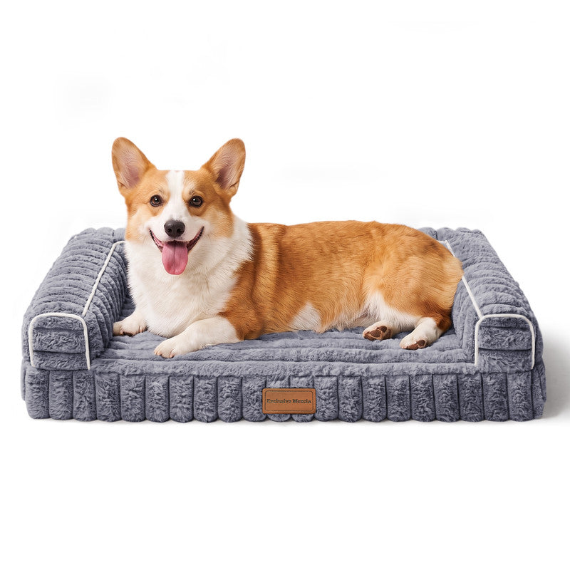 Exclusivo Mezcla Orthopedic Sofa Dog Bed with Washable Removable Cover 30"x20", Non-slip Bottom Pet Bed with Sides for Small Dogs, Grey