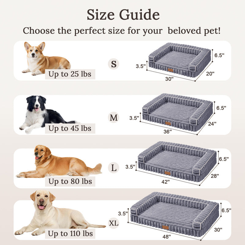 Exclusivo Mezcla Orthopedic Sofa Dog Bed with Washable Removable Cover 48"x30", Non-slip Bottom Pet Bed with Sides for Large Dogs, Grey