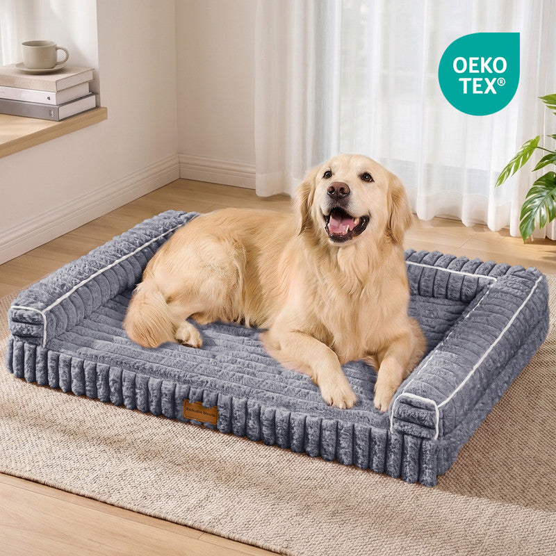 Exclusivo Mezcla Orthopedic Sofa Dog Bed with Washable Removable Cover 48"x30", Non-slip Bottom Pet Bed with Sides for Large Dogs, Grey