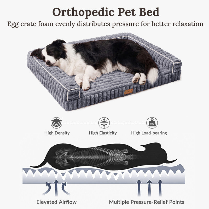 Exclusivo Mezcla Orthopedic Sofa Dog Bed with Washable Removable Cover 30"x20", Non-slip Bottom Pet Bed with Sides for Small Dogs, Grey