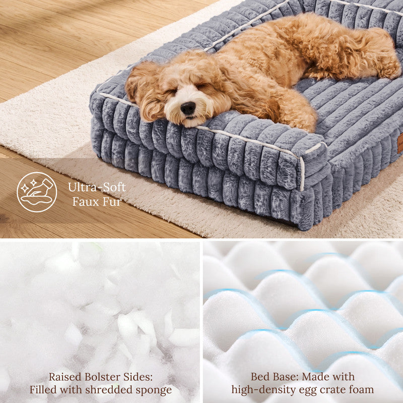 Exclusivo Mezcla Orthopedic Sofa Dog Bed with Washable Removable Cover 48"x30", Non-slip Bottom Pet Bed with Sides for Large Dogs, Grey