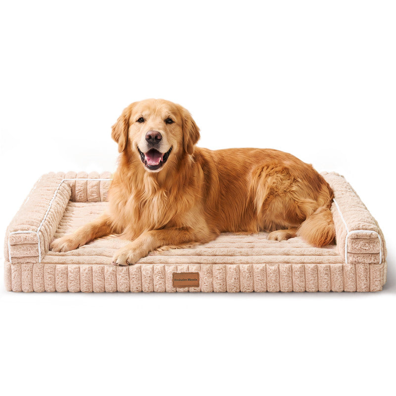 Exclusivo Mezcla Orthopedic Sofa Dog Bed with Washable Removable Cover 42"x28", Non-slip Bottom Pet Bed with Sides for Large Dogs, Beige