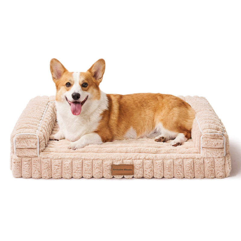 Exclusivo Mezcla Orthopedic Sofa Dog Bed with Washable Removable Cover 30"x20", Non-slip Bottom Pet Bed with Sides for Small Dogs, Beige