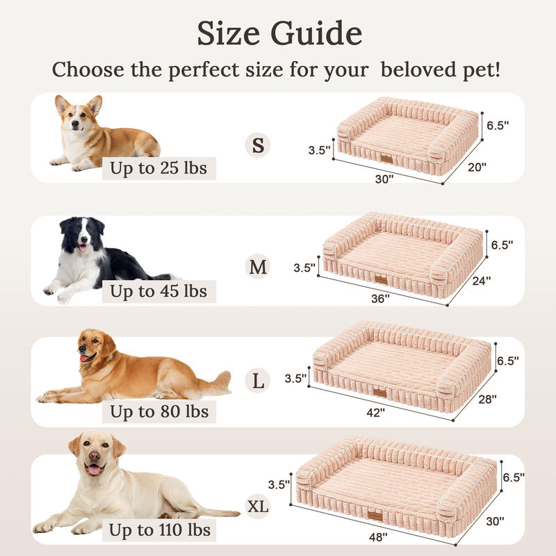 Exclusivo Mezcla Orthopedic Sofa Dog Bed with Washable Removable Cover 30"x20", Non-slip Bottom Pet Bed with Sides for Small Dogs, Beige