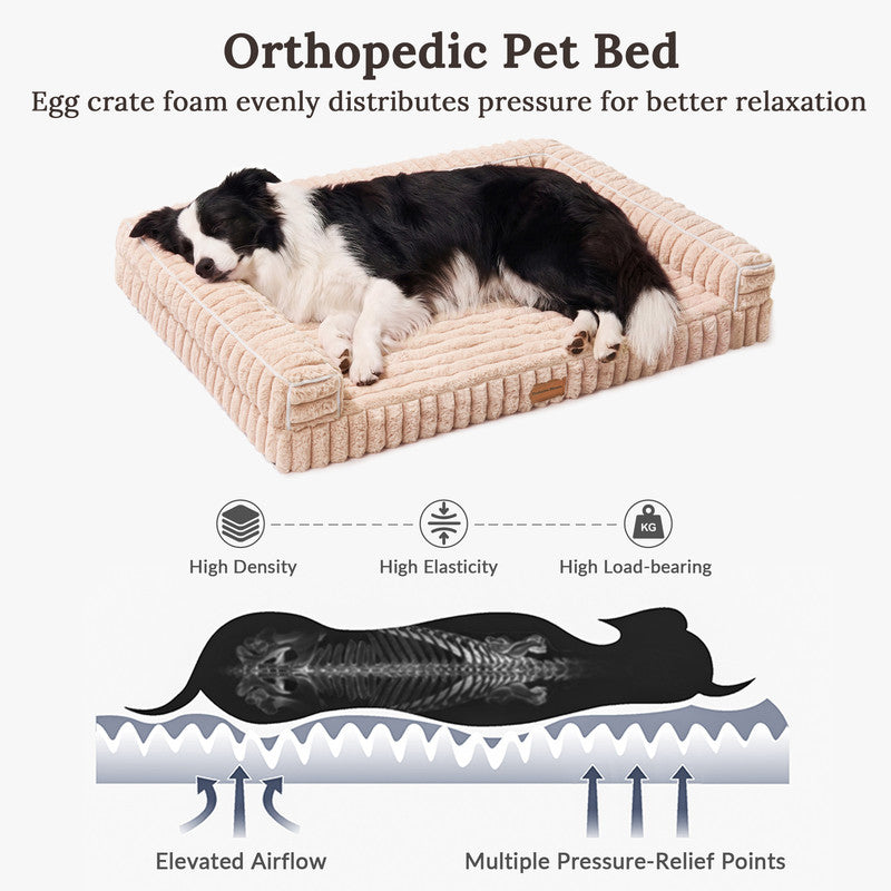 Exclusivo Mezcla Orthopedic Sofa Dog Bed with Washable Removable Cover 42"x28", Non-slip Bottom Pet Bed with Sides for Large Dogs, Beige