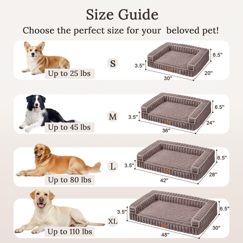 Exclusivo Mezcla Orthopedic Sofa Dog Bed with Washable Removable Cover 30"x20", Non-slip Bottom Pet Bed with Sides for Small Dogs, Brown