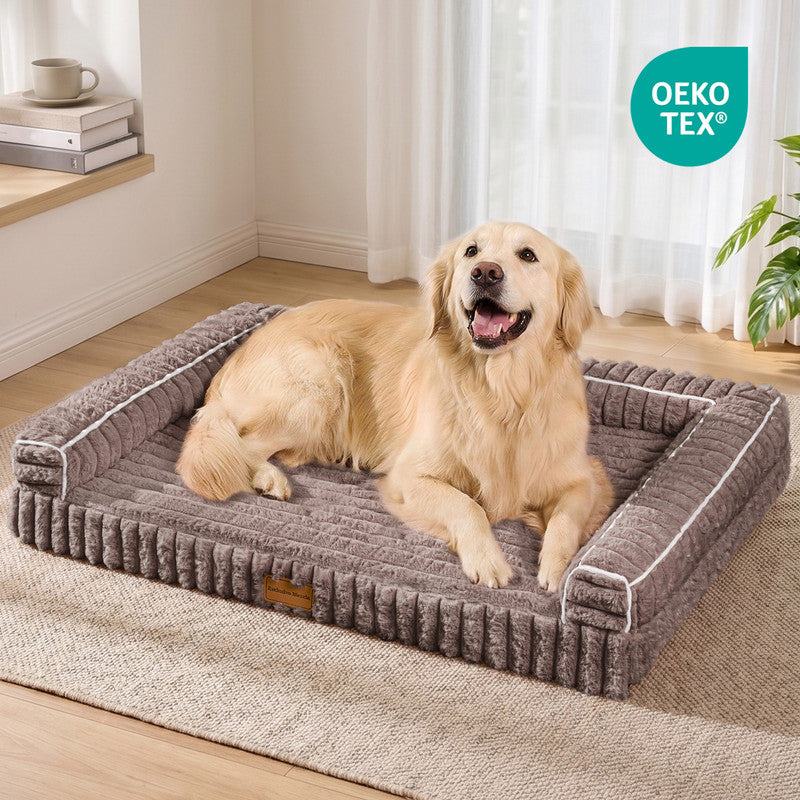 Exclusivo Mezcla Orthopedic Sofa Dog Bed with Washable Removable Cover 36"x24", Non-slip Bottom Pet Bed with Sides for Medium Dogs, Brown